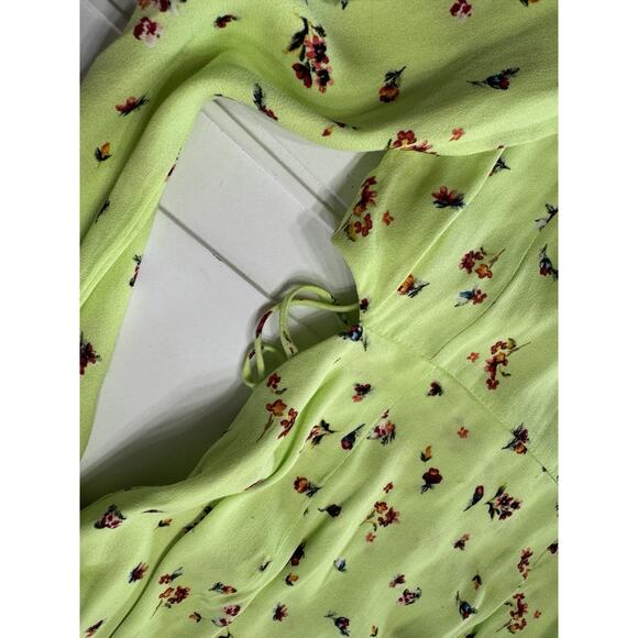 NWT AFRM Lime Neon Green Floral Long Sleeve Side Cutout Strappy Back Dress XS - Picture 3 of 7